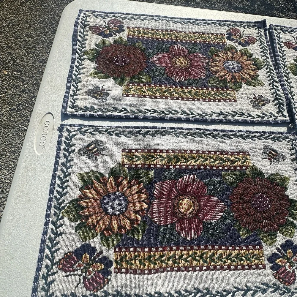 Set Of 4 Tapestry Placemats Bees Sunflowers Butterflies County Cottage Farmhouse